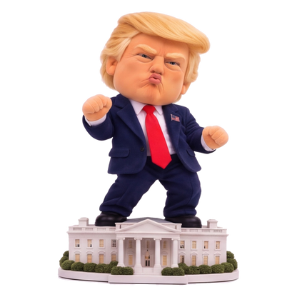 Talking Trump dancing desk toy, front view on White House base