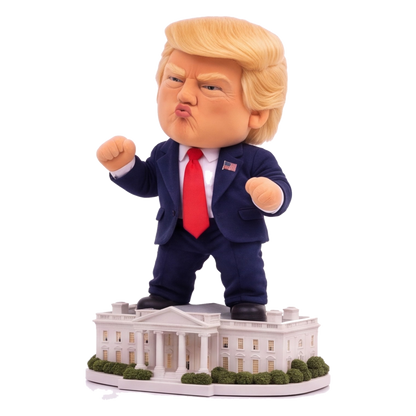 Talking Trump desk toy, three-quarter front view with fists raised