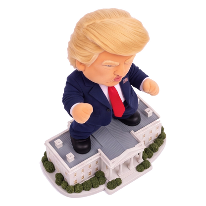 Talking Trump desk toy, top-down view standing on the White House roof